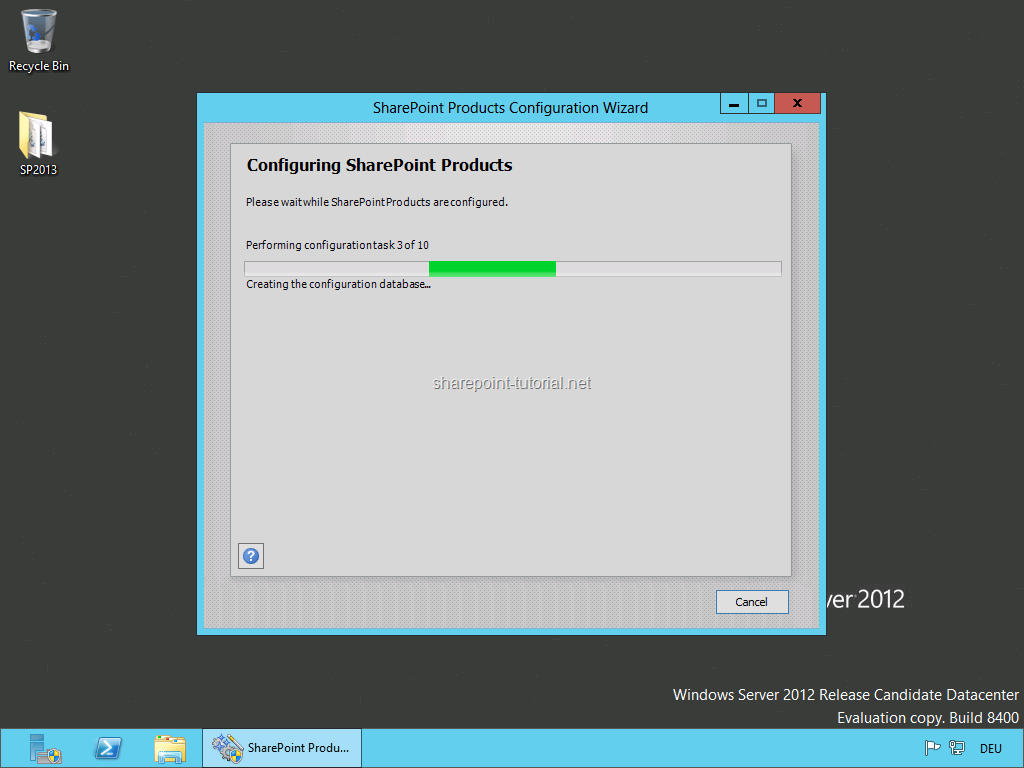 Wait until the SharePoint 2013 installation has finished.