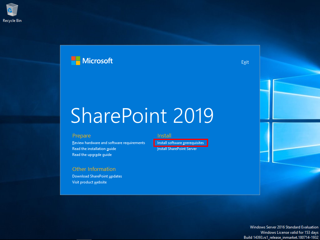 Start the SharePoint 2019 prerequisites installer.