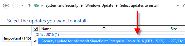 SharePoint 2016 Public Updates via Windows Update