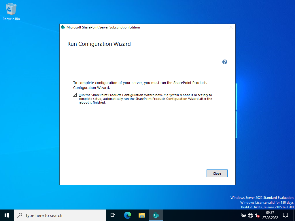 Run the SharePoint Products Configuration Wizard.
