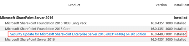 SharePoint 2016 current patch level via Central Administration