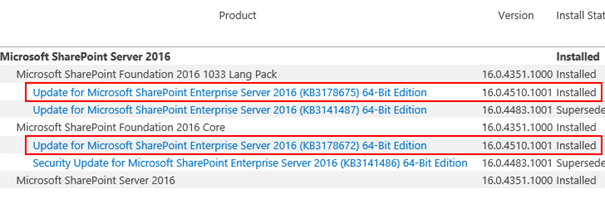 SharePoint 2016 current patch level via Central Administration