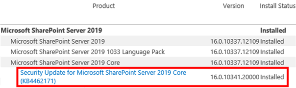 SharePoint 2019 current patch level via Central Administration