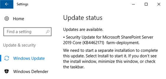 SharePoint 2019 Public Updates via Windows Update