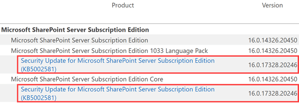 SharePoint Server Subscription Edition current patch level via Central Administration