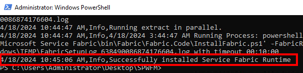 Install Azure Service Fabric Runtime can not be installed with a GUI